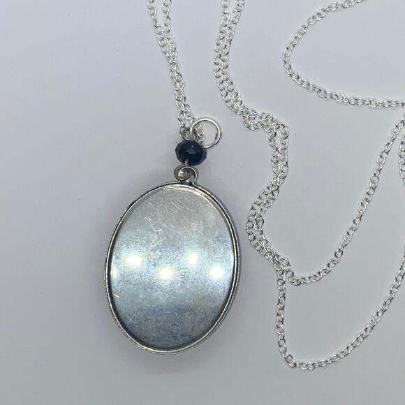 Silver-Tone Black Textured Pendant Necklace - Picture 7 of 7